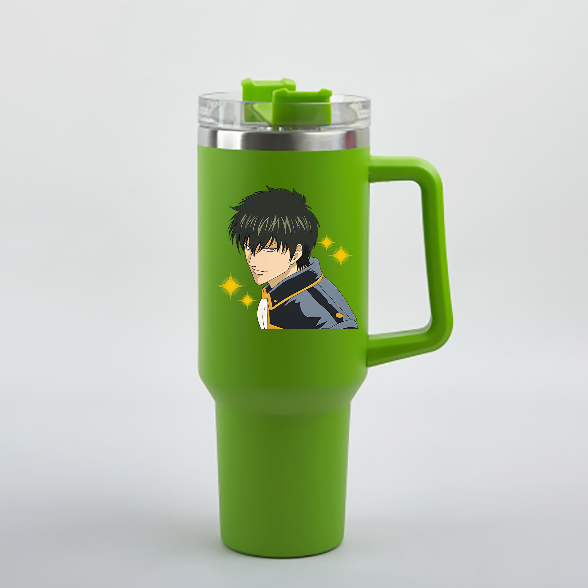 （画像用） ぎんたま 坂田銀時（さかたぎんとき） 神楽 志村新八（しむら しんぱち） GINTAMA Sakata Gintoki Kagura Shimura Shinpachi 1200mL車用タンブラー - クリスタルステッカー（プラスチックストロー付き）